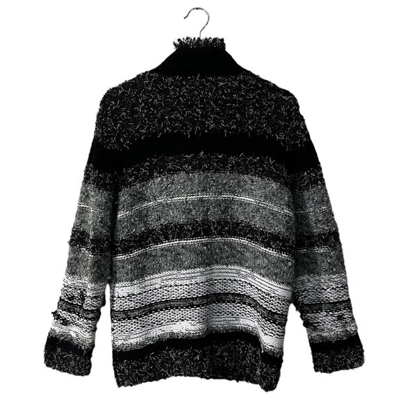 Chicos Full Zip Cardigan Jacket Size 1 Medium Boucle Yarn Textured Tweed Fringe - Picture 2 of 7